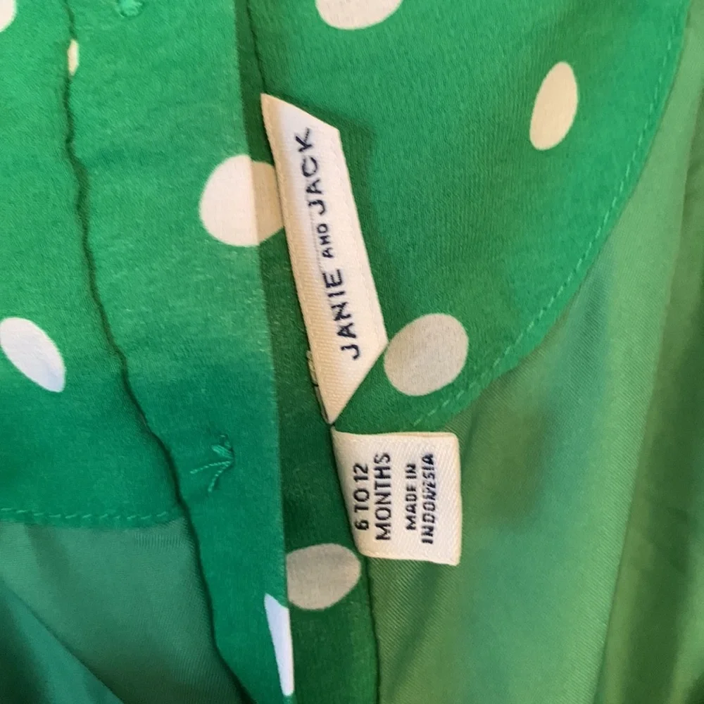 NWOT - Janie and Jack Green Chiffon Dotted Dress & Bloomer Set